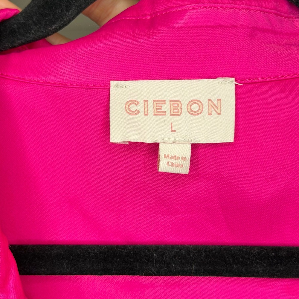 CIEBON Women Hot Pink 100% Viscose Satin Button Down Blouse Long Sleeve Size L - Picture 2 of 5